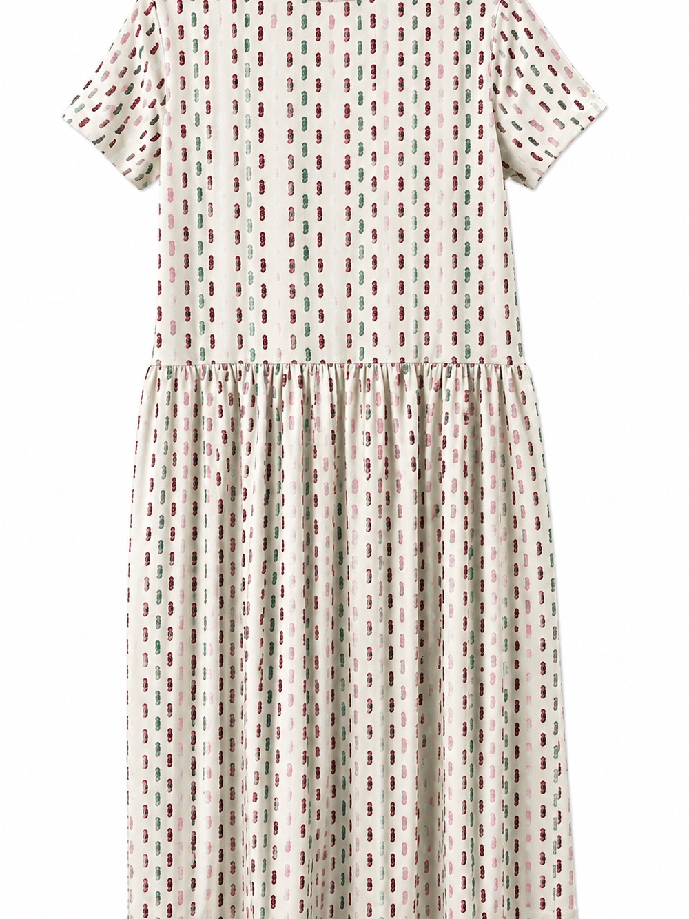 Lou & Grey Cream Short-Sleeve Drop-Waist Dress with Pink and Green Print